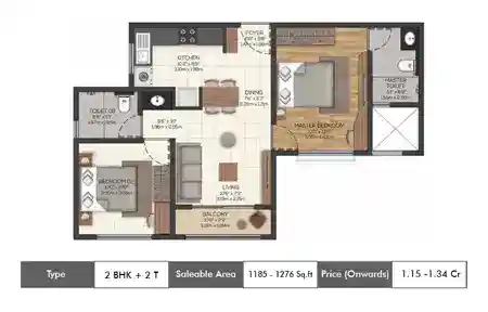 2 BHK + 2T-1185 Sq.ft.